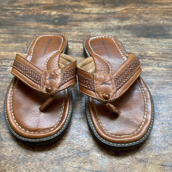 TOMMY BAHAMA Anchors Away Brown Leather Sandals Men\'s Size 9M Tommy Bahama Sandals Anchors Away Mens Size 9M Brown Leather  main image 2